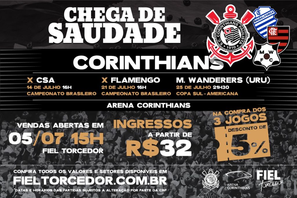 Dois próximos jogos na Arena Corinthians têm venda aberta pelo Fiel Torcedor