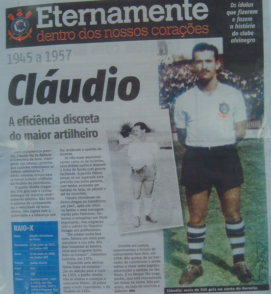 Cláudio O Maior Artilheiro Do Corinthians Completaria 97 Anos Nesta Quarta Feira Central Do 7766