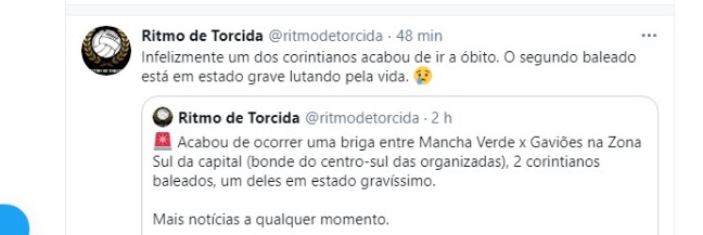 Foto reprodução Twitter4 @Ritmodetorcida