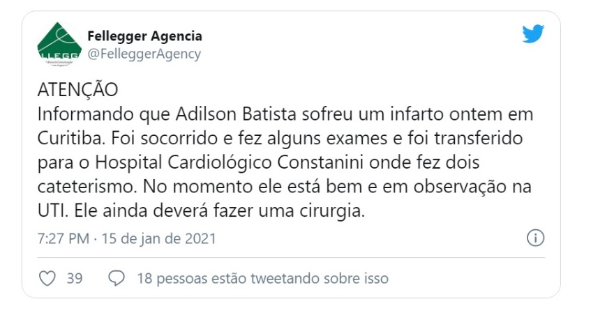 Reprodução twitter Assessoria Fellegger Agency
