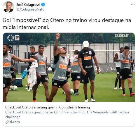 Gol de Otero no treino do Corinthians ganha destaque na mídia internacional. (Foto: Reprodução)