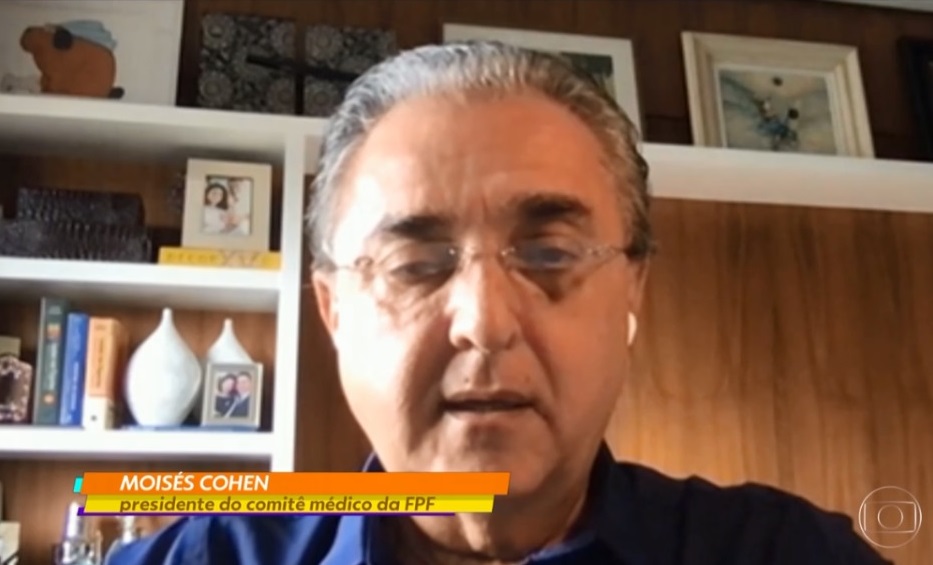 Moisés Cohen, presidente do Comitê Médico da Federação Paulista de Futebol. Imagem Reprodução Vídeo Globo Esporte
