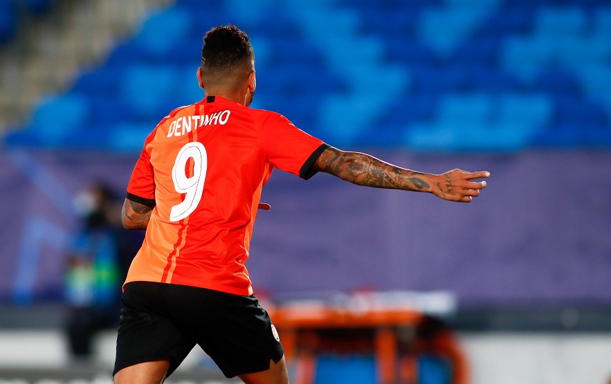 October 21, 2020, Valdebebas, MADRID, SPAIN: Bruno Dentinho Ferreira of Shakhtar Donetsk celebrates a goal during the UEFA Champions League football match played between Real Madrid and Shakhtar Donetsk at Alfredo Di Stefano stadium on October 21, 2020 in Madrid, Spain. Valdebebas SPAIN - ZUMAa181 20201021_zaa_a181_127 Copyright: xOscarxJ.xBarrosox