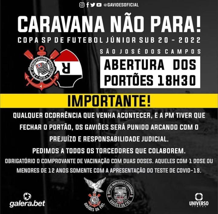 Torcida Gaviões da Fiel planeja homenagem e pede que Corinthians adie jogo