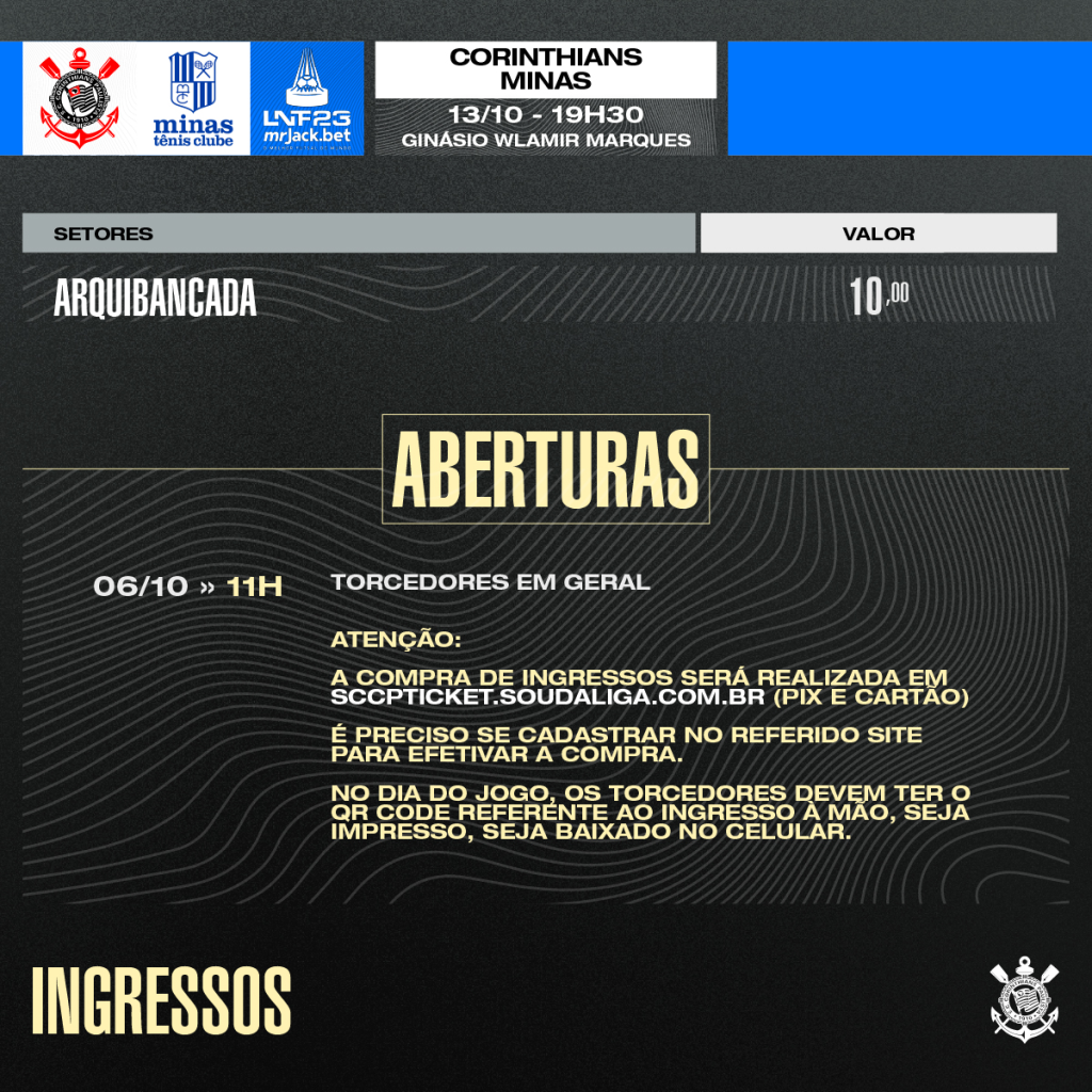 LNF 2022 – FINAL - Ingressos - Corinthians x Atlântico (6/11) no